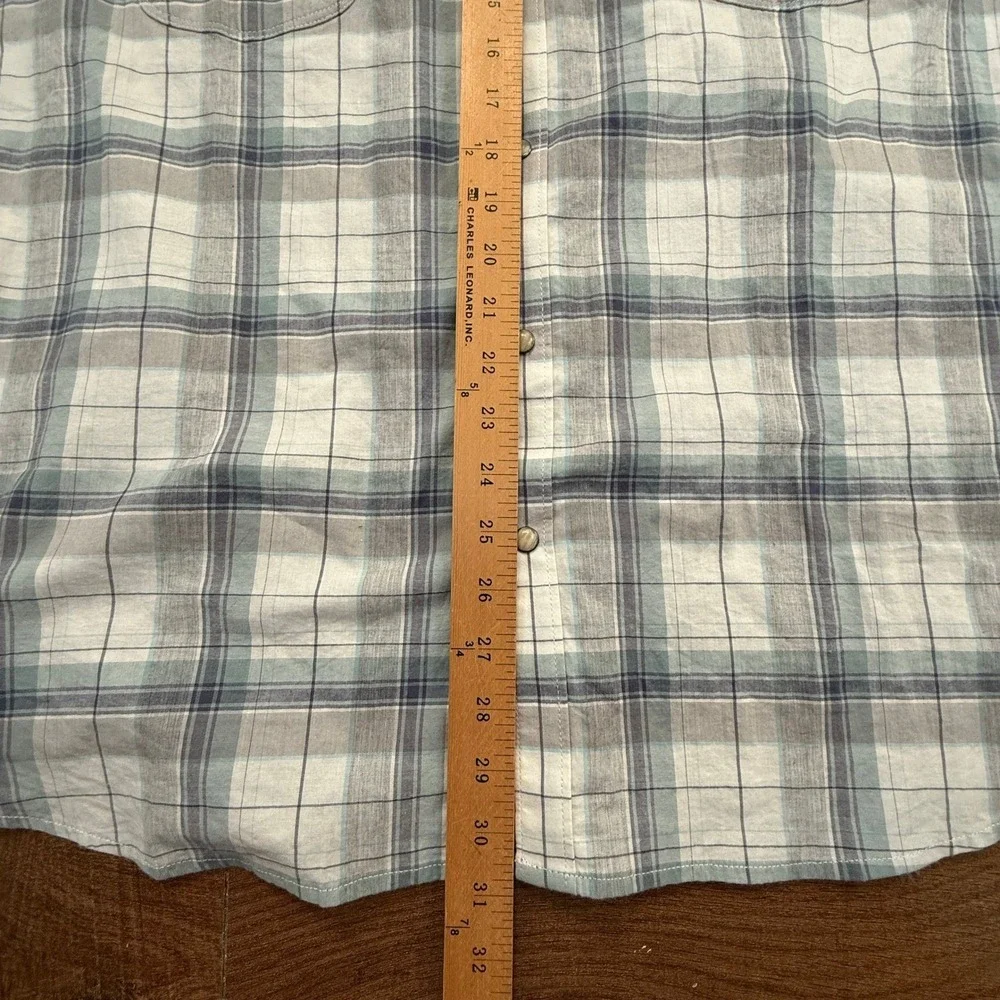 Lucky Brand Western Shirt Mens XXL Blue Plaid Saturday Stretch Short Sleeve Snap